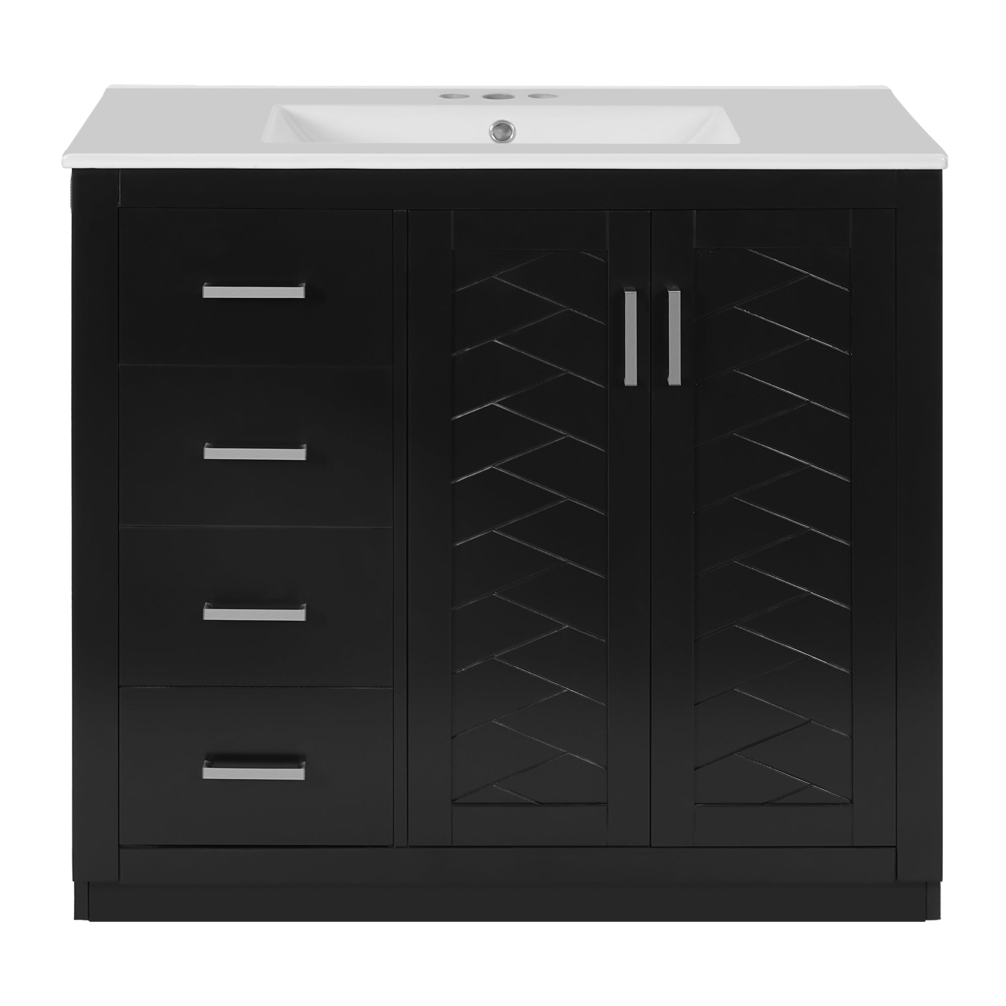 VanityFus 36-in Black Bathroom Vanity Undermount Single Sink Combo with Ceramic Top 2 Soft Close Doors 3 Drawers
